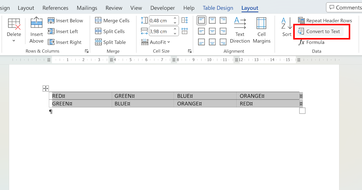 Convert Table to Text in Word
