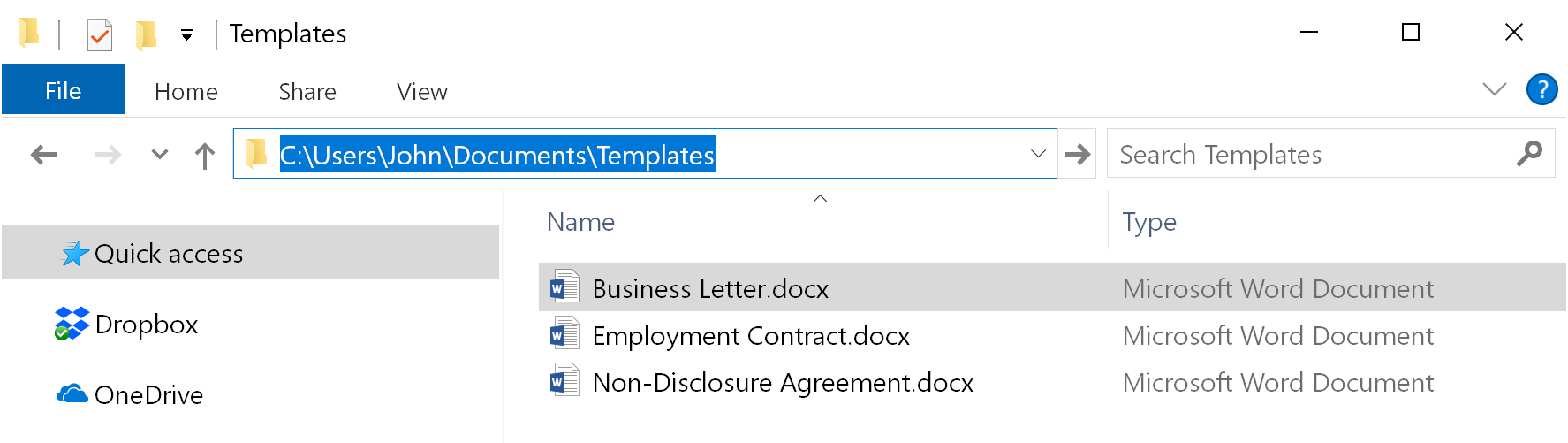 Create a folder and copy all your document templates
