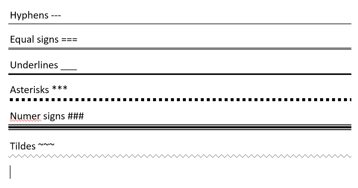 Inserting a horizontal line in Word using auto format