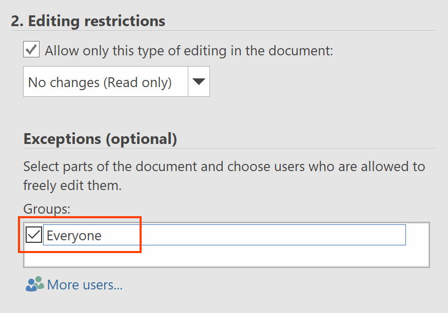 Restrict editing panel in Microsoft Word