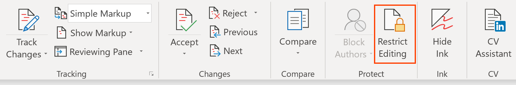 Restrict editing in Microsoft Word ribbon