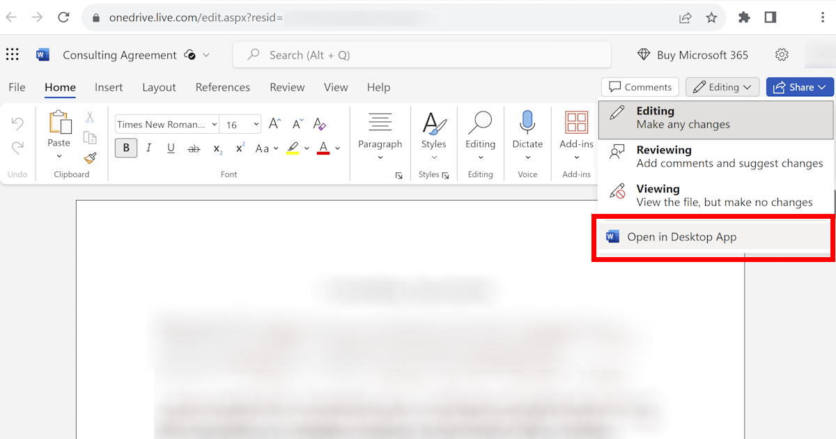 Learn how to open an online Word document in a desktop app to access advanced editing features and enhance your editing experience.
