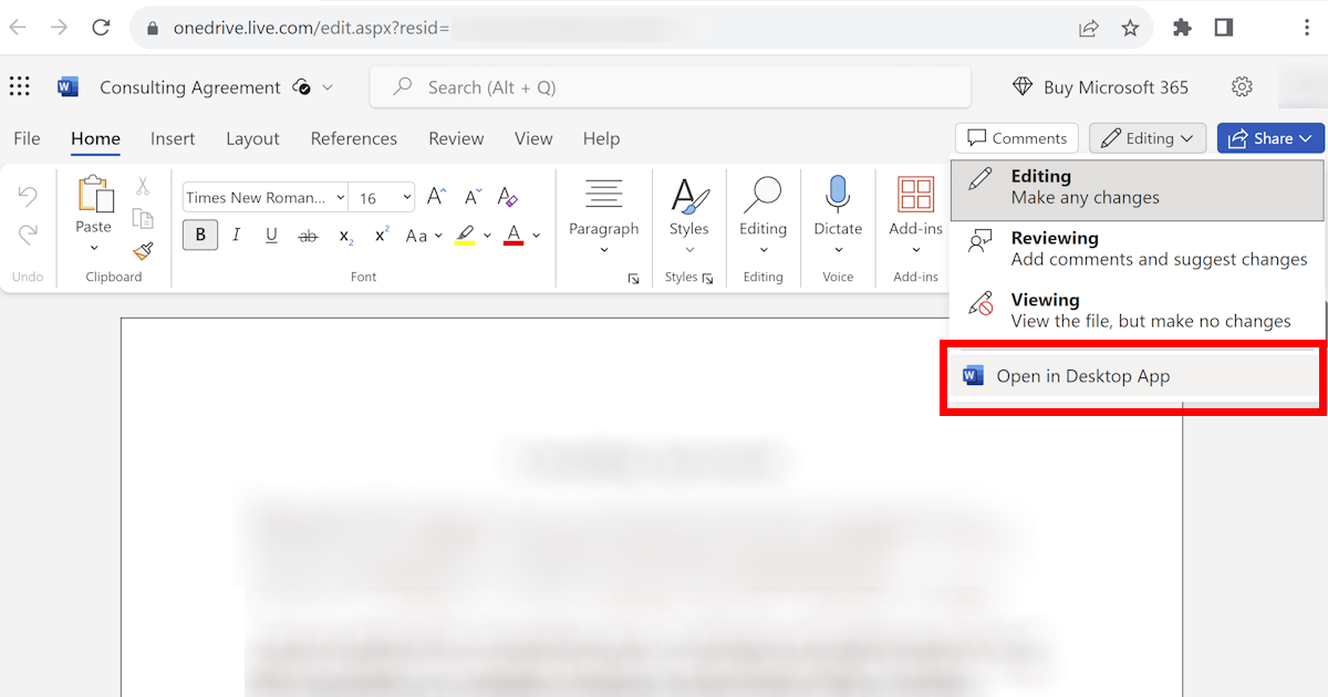 Open Online Word Document in Desktop App