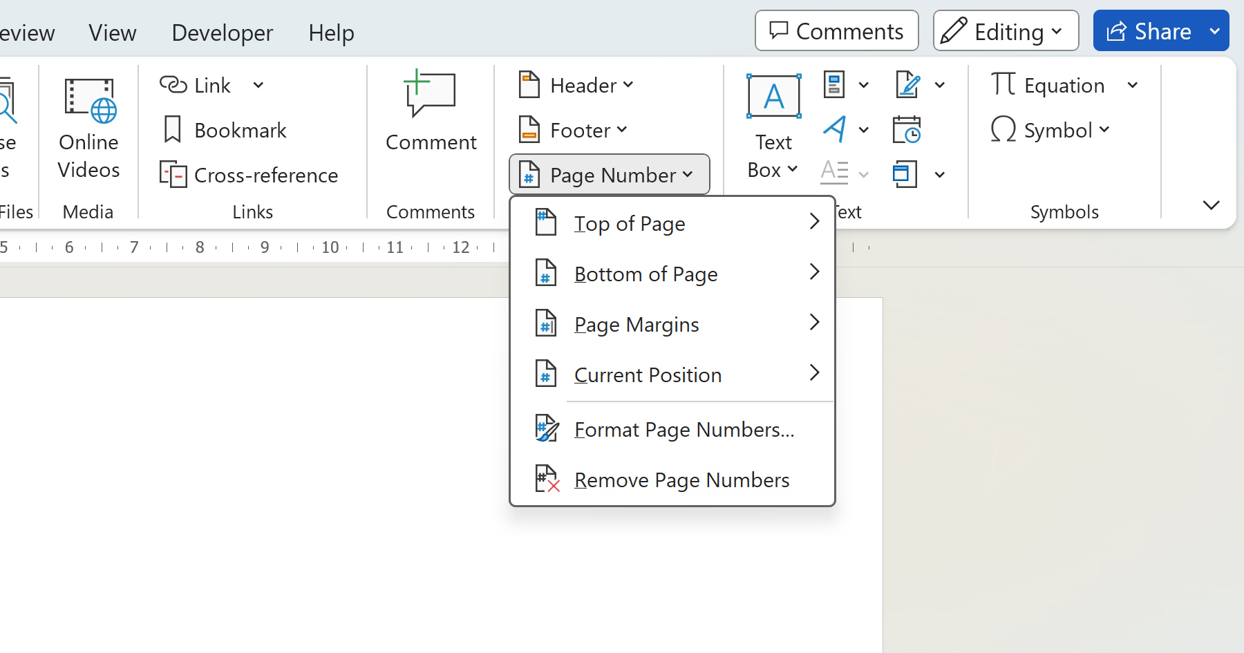 Insert page numbers to a Word document