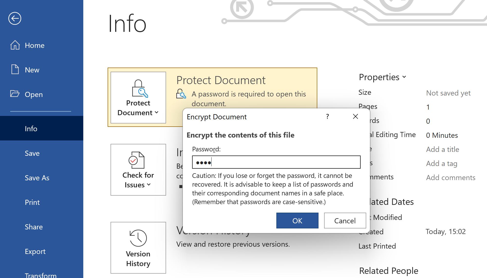 Prevent unauthorized users from opening or modifying your Word documents by adding a secure password.