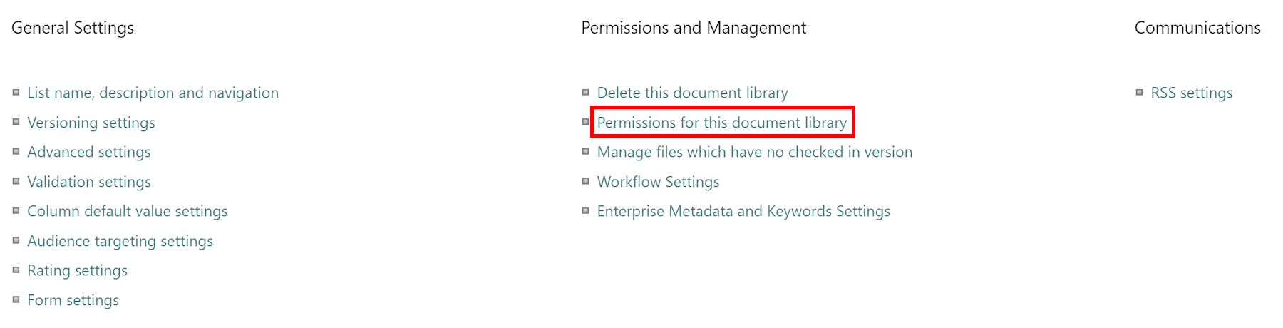 Permissions for the document library in SharePoint