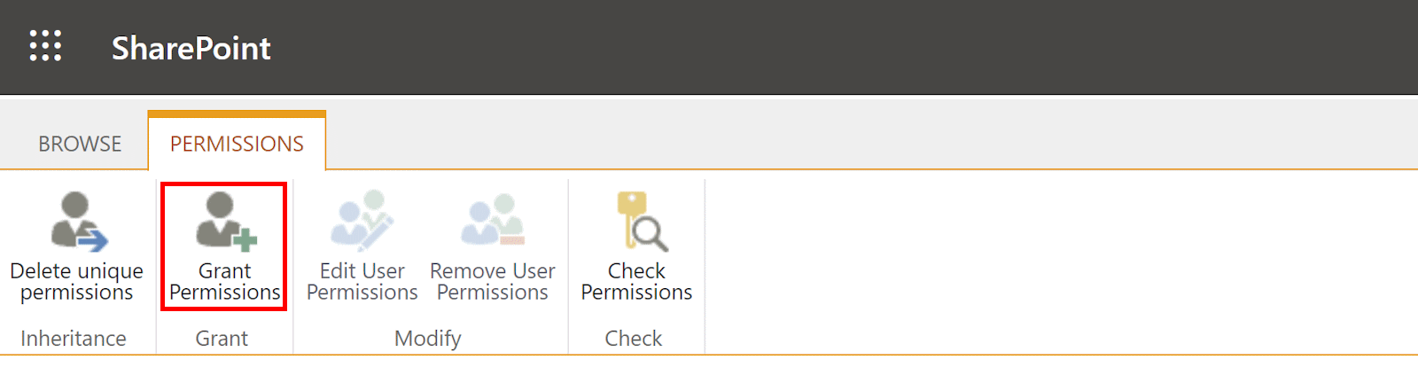 Grant Permissions toolbar button in SharePoint