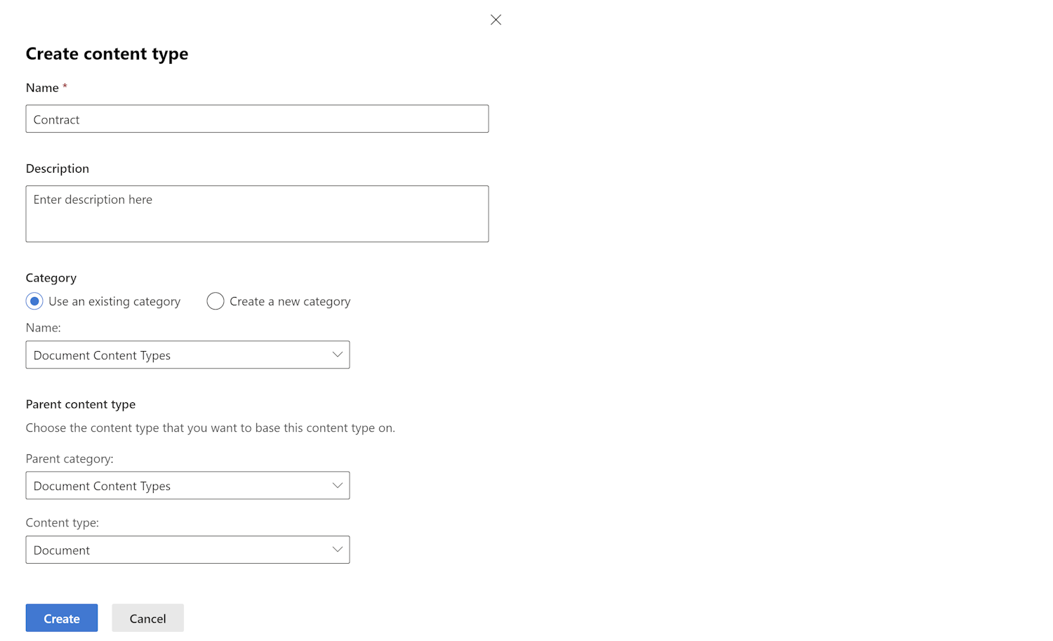 Create a new content type form in sharepoint