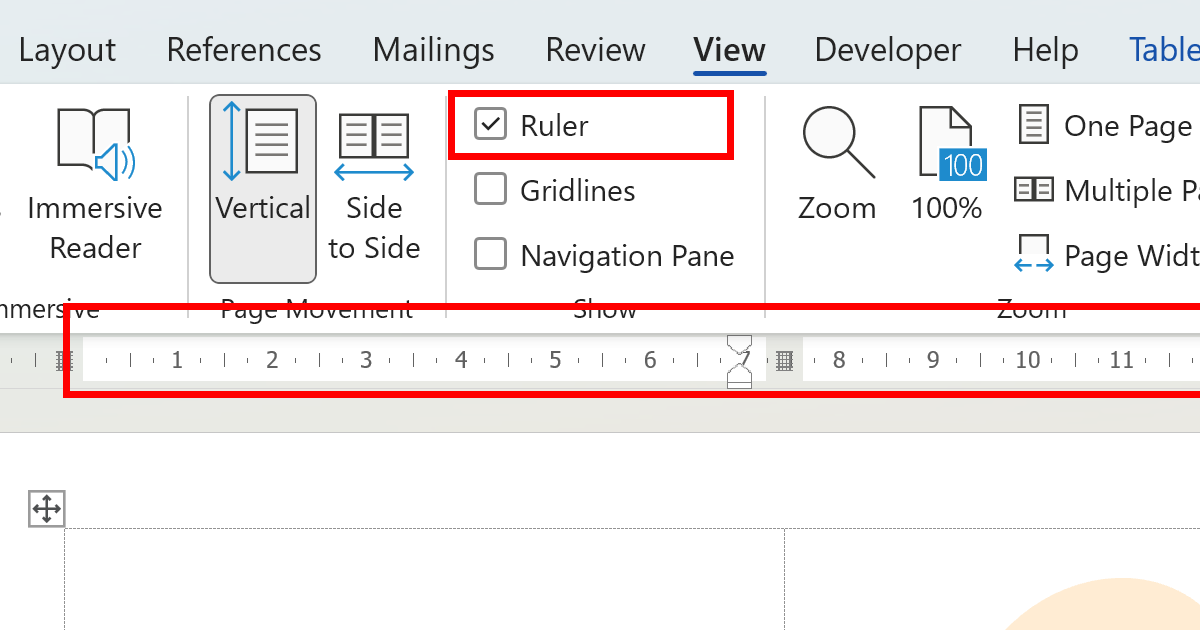An image showing the Ruler in Word