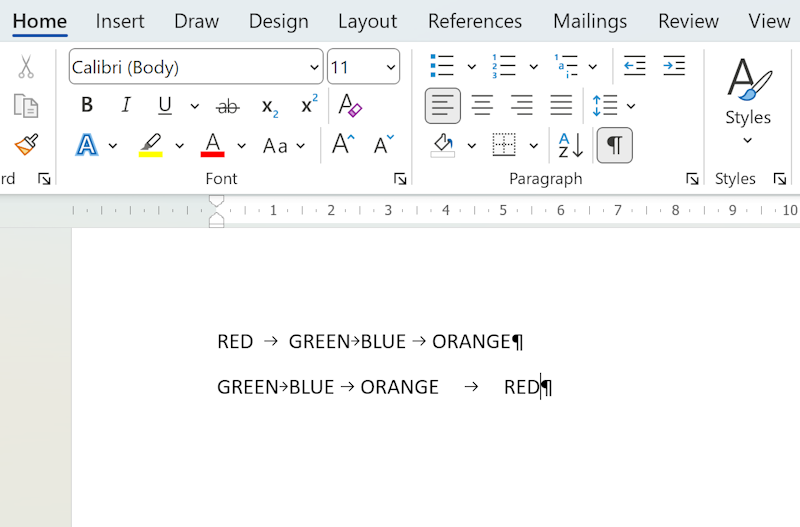 Use Show/Hide tool to see tabs and spaces in Word