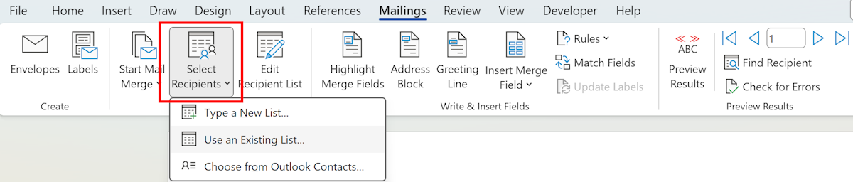 Set up your mail merge data source in Word