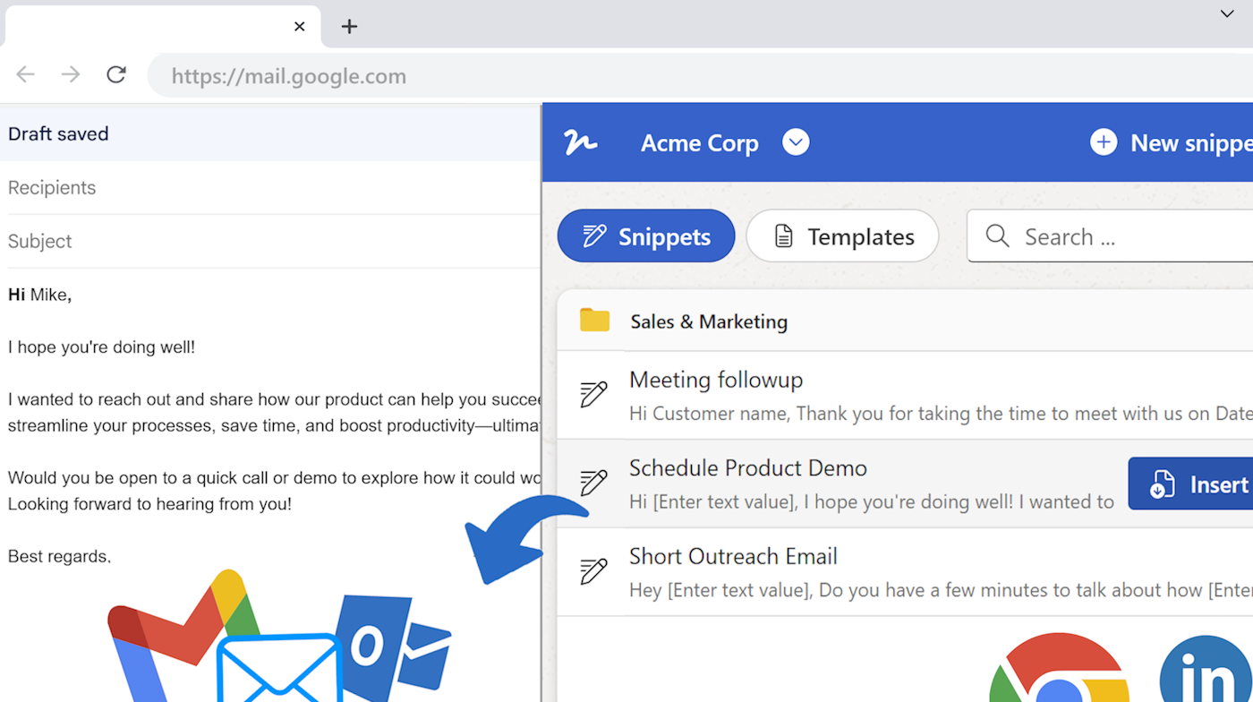Shared email templates with fillable fields for your whole team with WordFields