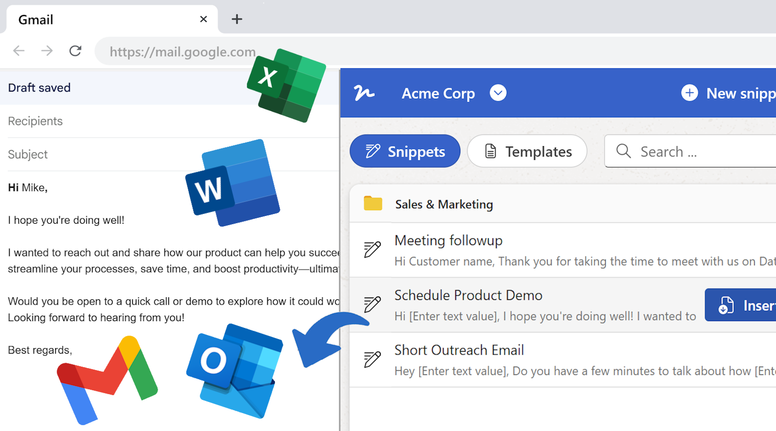 WordFields: a chrome extension for your team's email templates and text snippets.