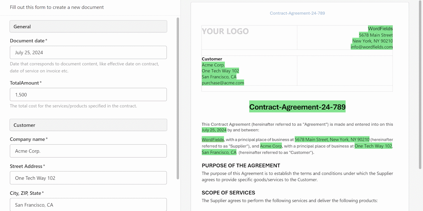 Uploading a Word document and adding merge fields