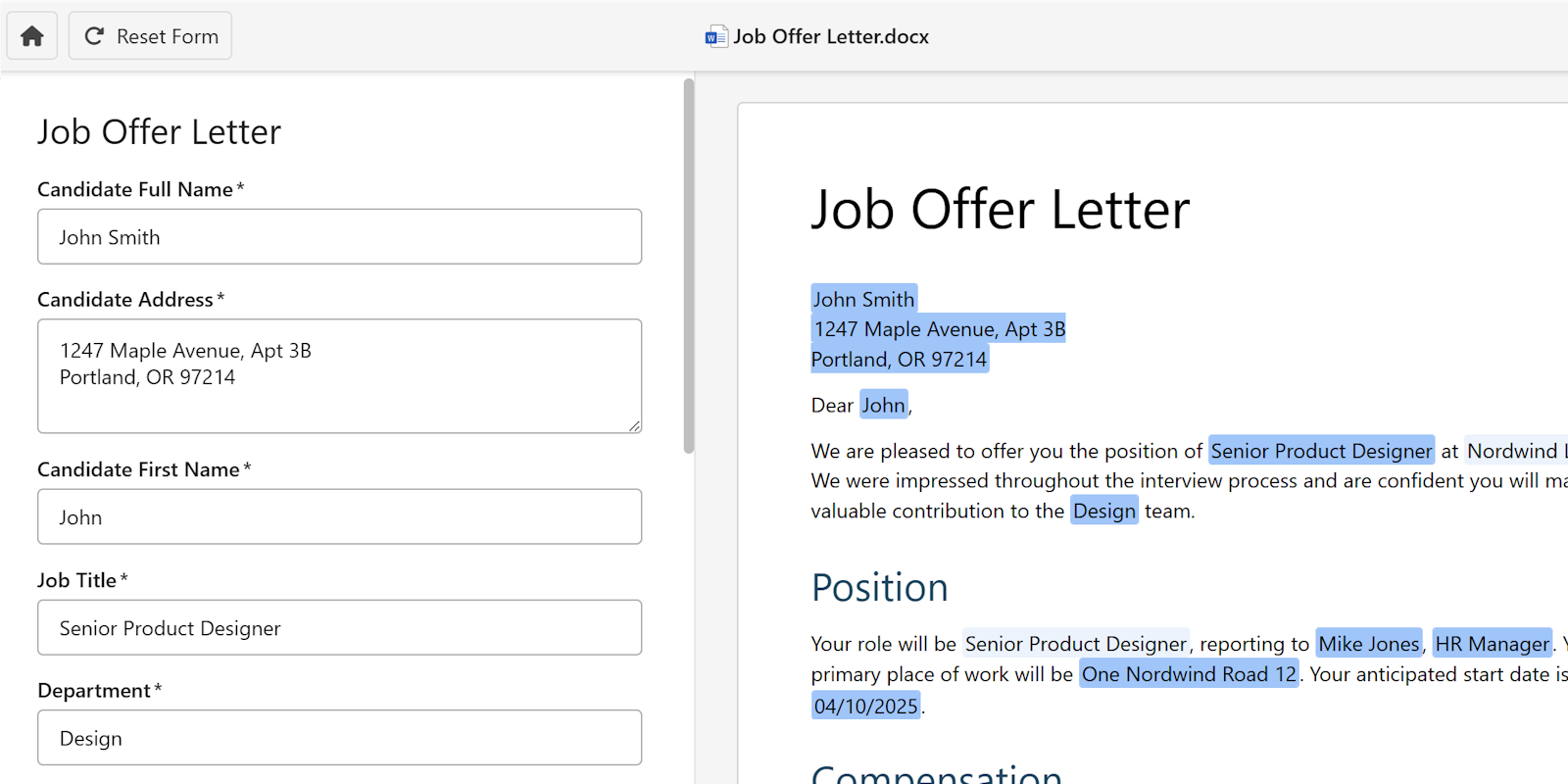 Upload your highlighted Word document and fill a form to complete it.