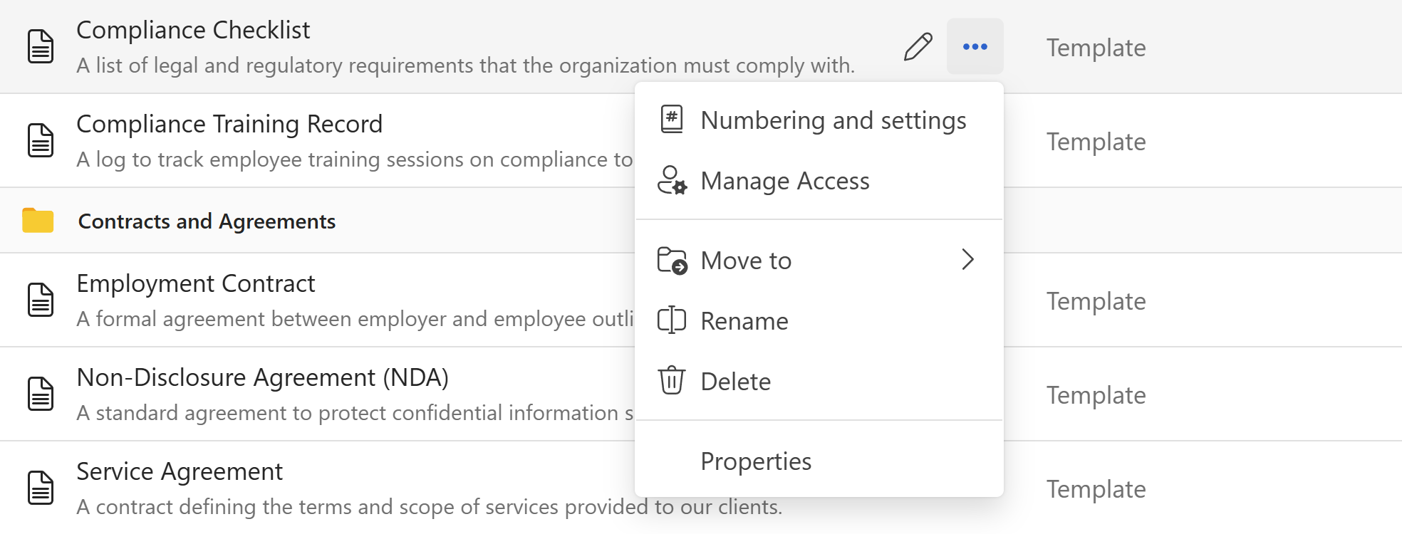 More options menu in an workspace item