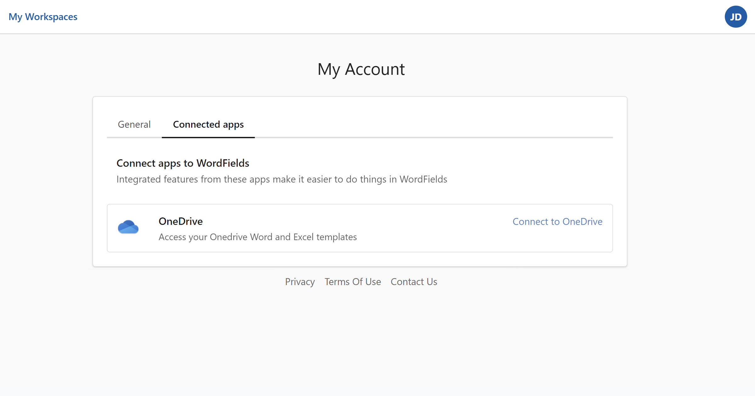 Connected apps tab on my account page