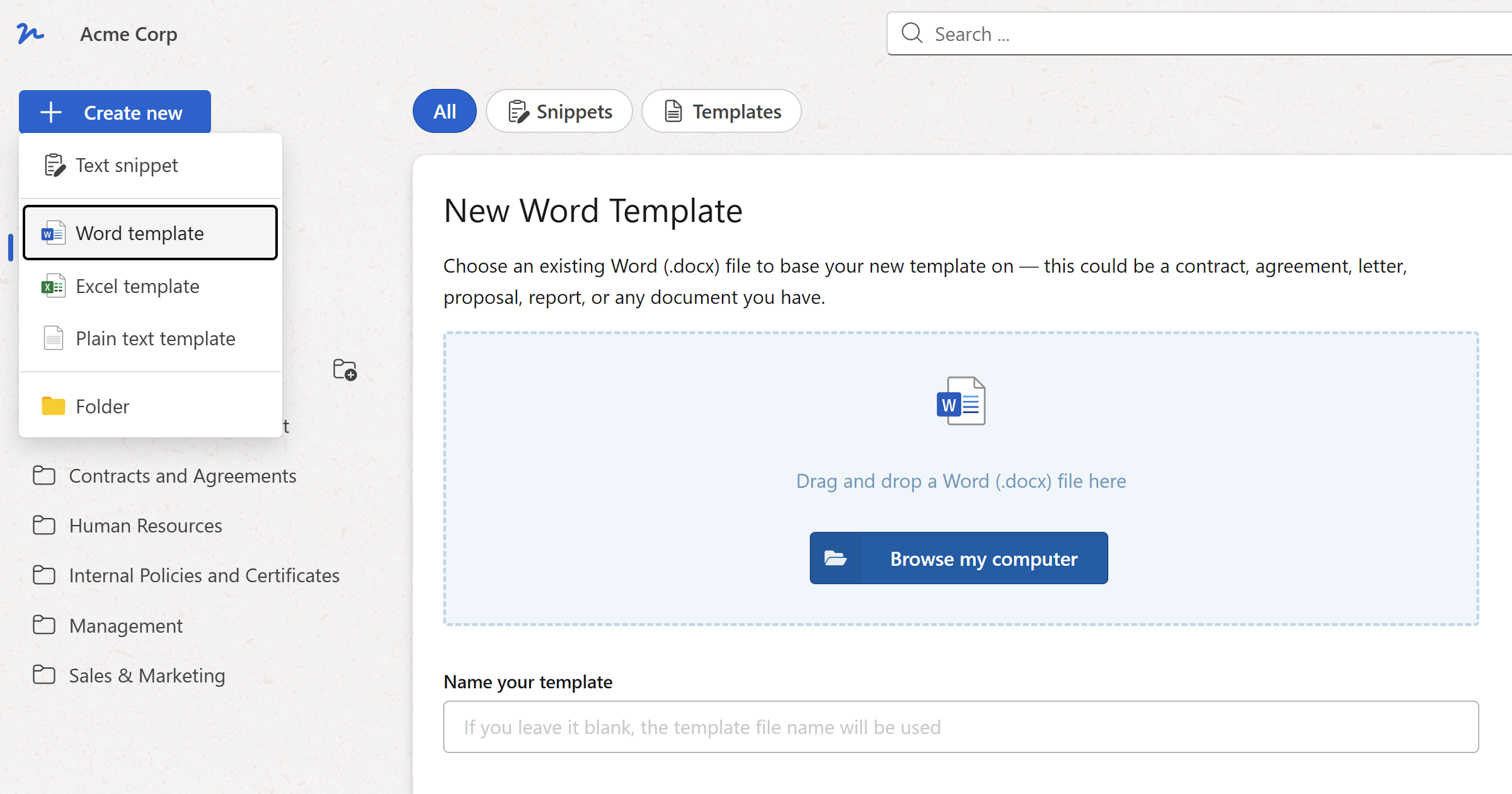 Creating a template in WordFields