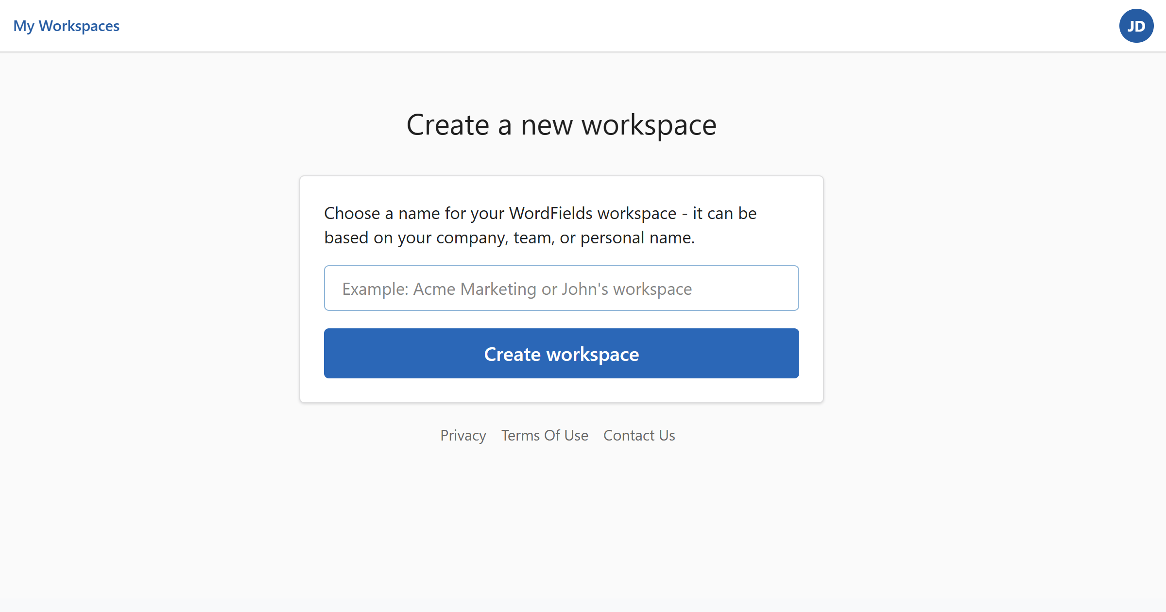 Create a new WordFields workspace screen