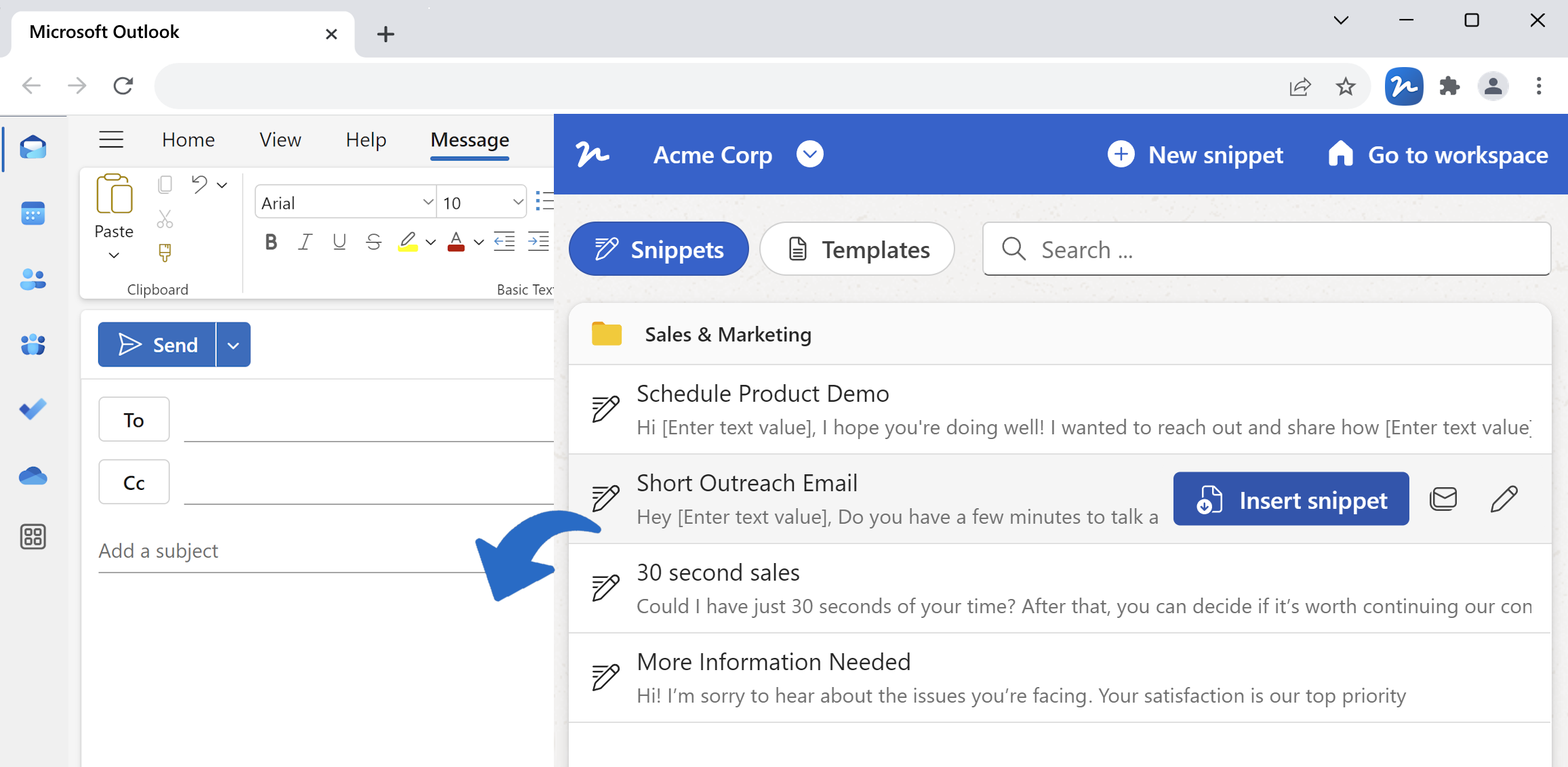 Insert a snippet anywhere on the web via Chrome extension