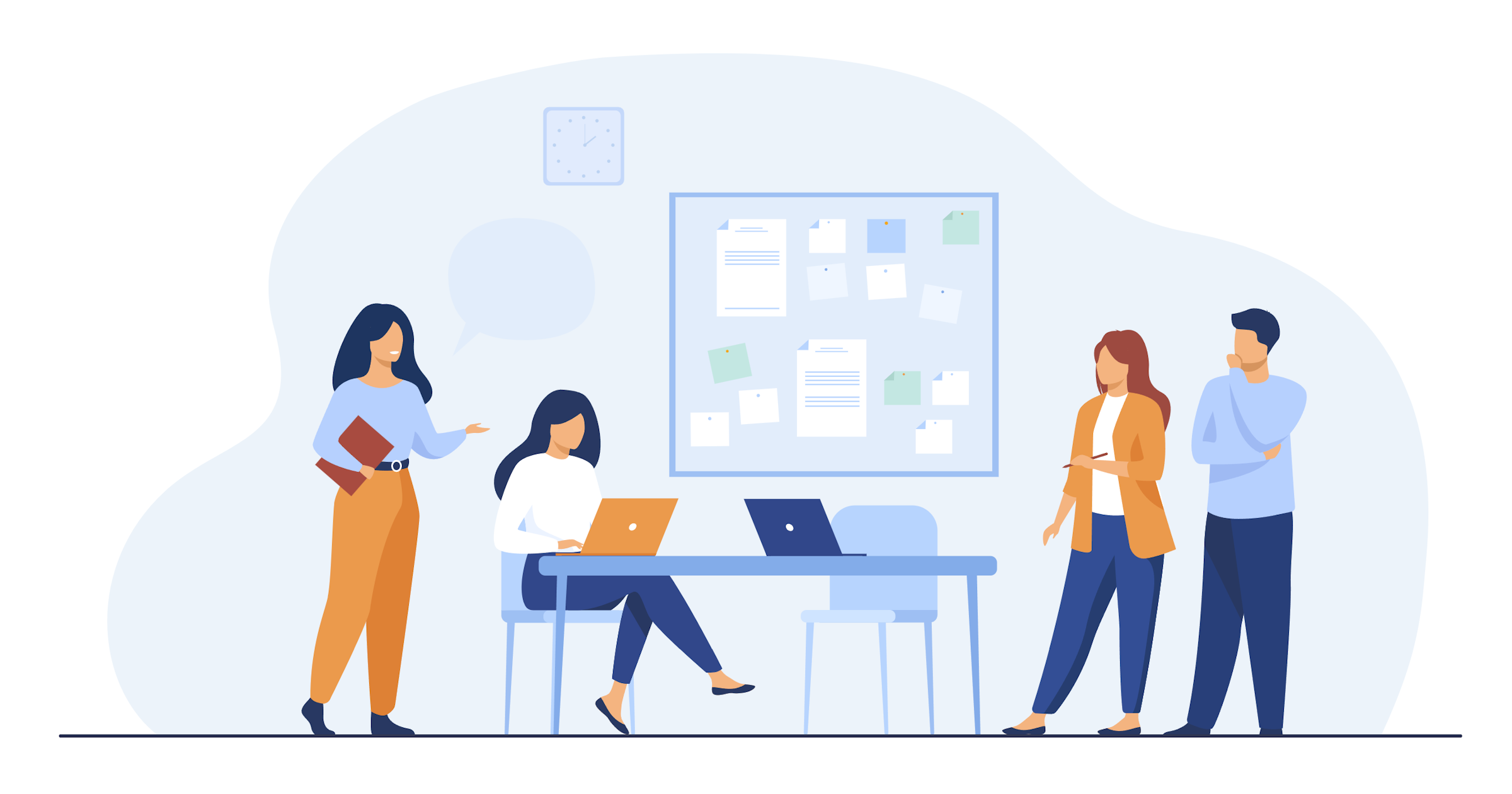 Colleagues working together on documents and emails