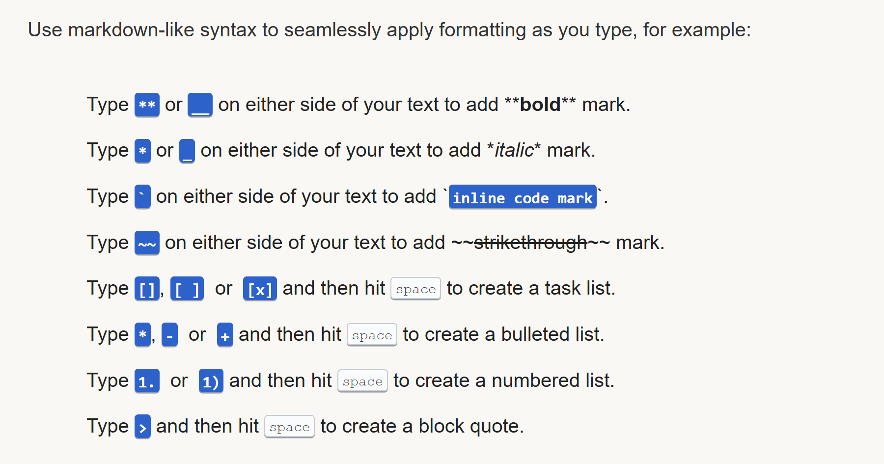 List of shortcuts available in snippet editor