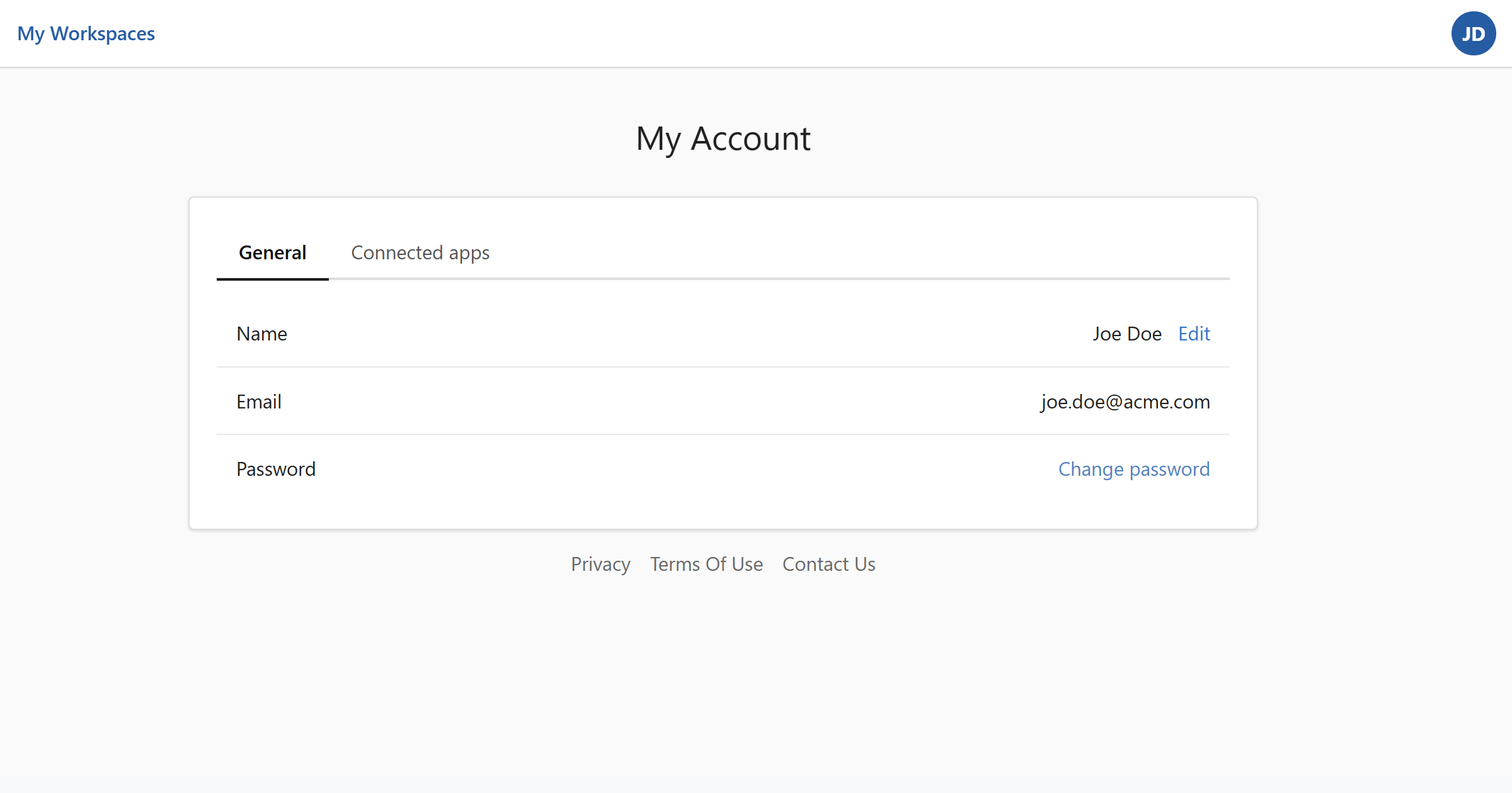My account page showing user's account preferences
