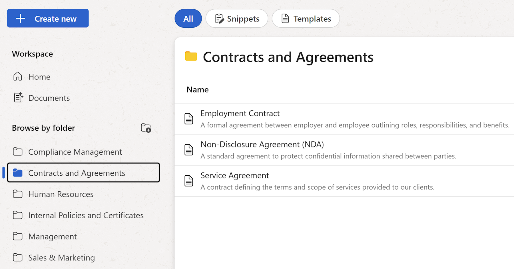 Create folders and move templates and snippets into folders