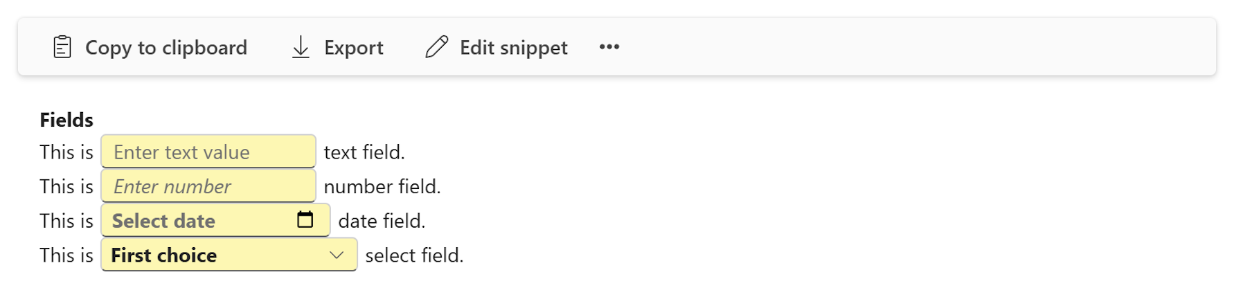 Text snippet fillable fields