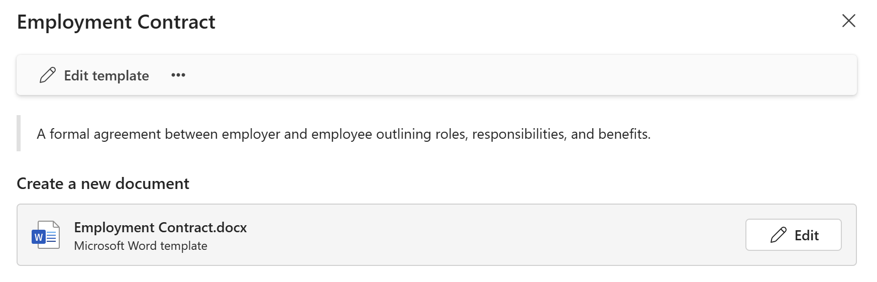 Selected template in workspace with a sidebar to choose a template file