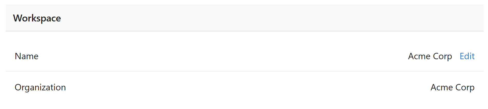 Opened menu with workspace setting item in workspace main view