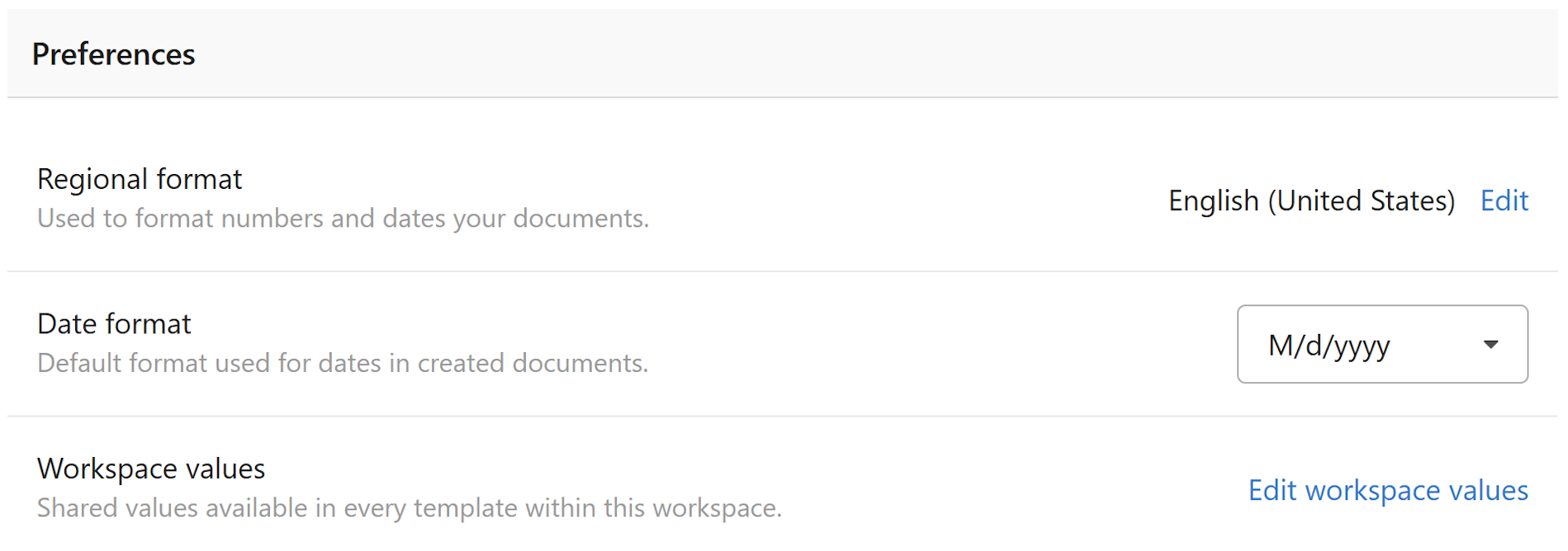 Opened menu with workspace setting item in workspace main view