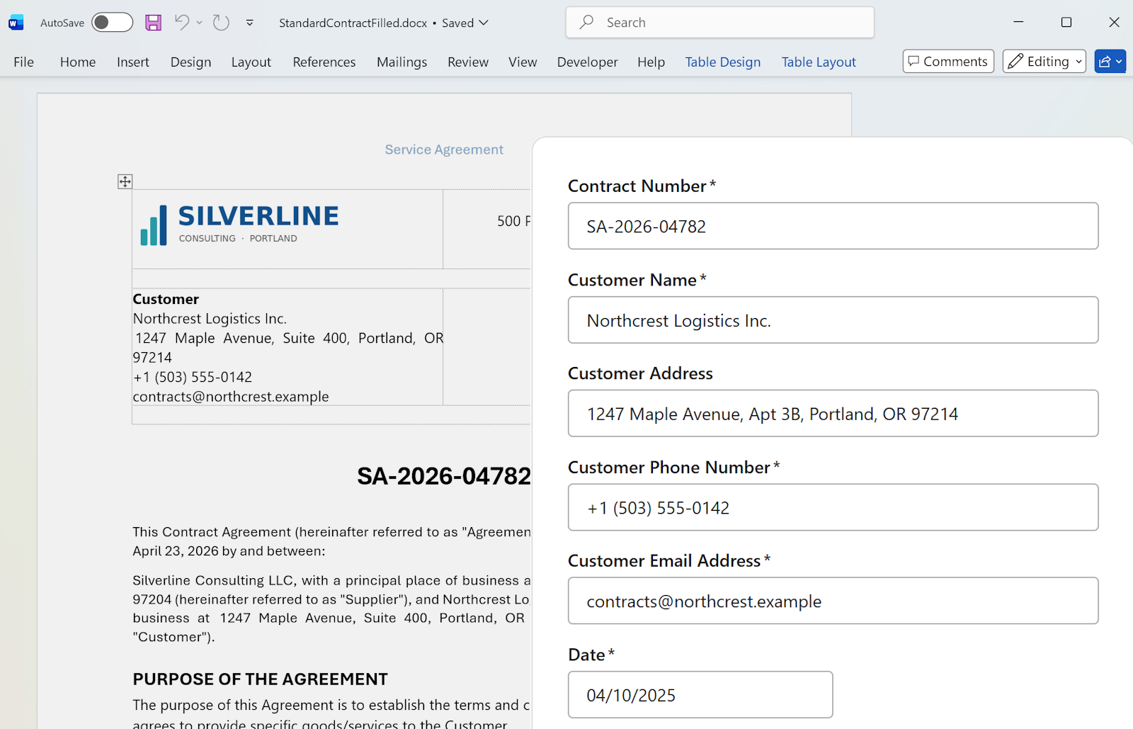 Fill a Word document online without mail merge or Excel in WordFields